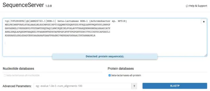 Fig.  S10.  SequenceServer  graphical  interface  for  the  nucleotide-  and  protein-based  BLAST  queries