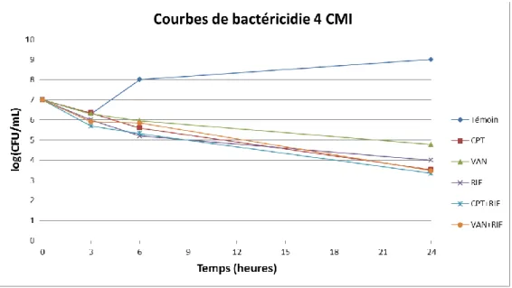 Figure 19 : Courbes de bactéricidie pour 4 CMI