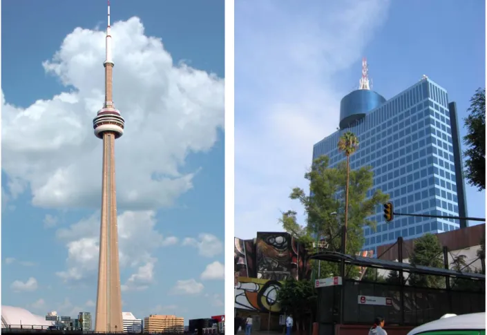 Figure 3. CN Tower[2] in Toronto, Canada (left). WTC[3] Mexico City (right). 