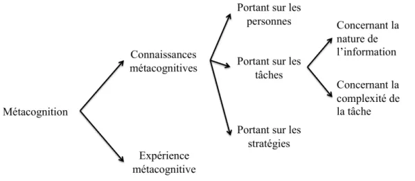 Figure 1 Différentes composantes du concept de métacognition selon Flavell [2] 
