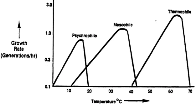 Figure 3-3  Temperature Ranges  for Three Classes  of Bacteria  (Nyer,  1992)