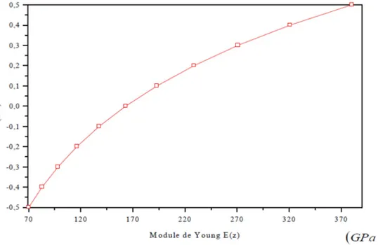 Figure I.9 : Variation du module de Young dans une plaque E-FGM 