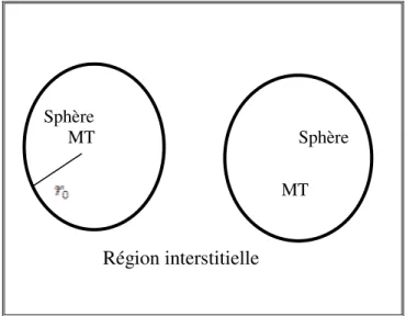 Figure 10 : Schéma de la répartition de la maille élémentaire en sphères atomiques et en  région interstitielle