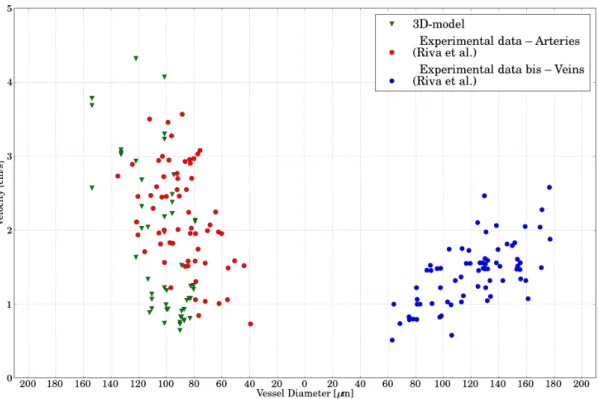 Figure 1.5: Comparison to the experimental data, Section 1.2.2: the green markers represent the values extracted in the control points for the 3D model, to be compared to the red markers obtained experimentally.