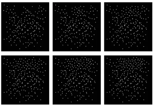 Figure 3.1: Adding local contrast to a scene. The number of the white dots pro- pro-gressively increases between the first and last image in the series