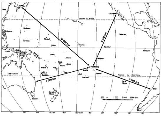 Figure 1 - Situation des îles de Polynésie française   dans l’océan Pacifique (d’après Bonvallot et al., 1996) 
