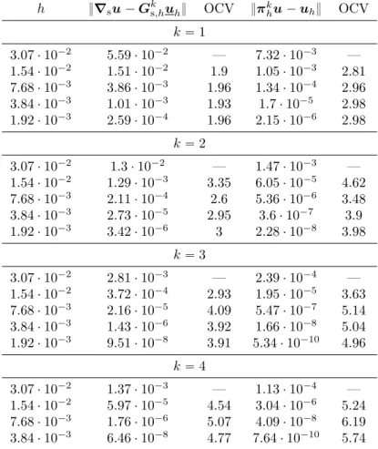 Table 1: Convergence results on the triangular mesh family. OCV stands for order of convergence