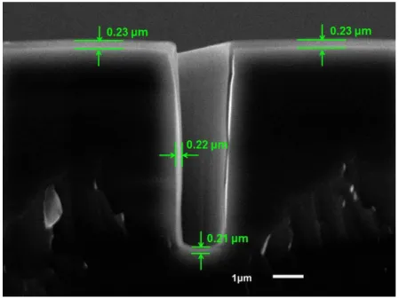 Figure 3. Cross-sectional SEM image of iCVD deposited PDVB-MA on a trench feature.    