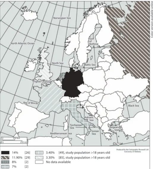 Fig. 5.   Prevalence of glaucoma in Europe  according to available data. 