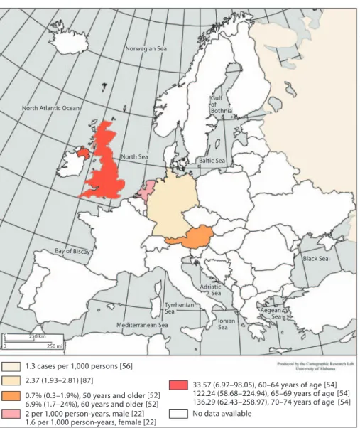 Fig. 6.    Incidence  of  glaucoma  in  Europe  according to available data. 