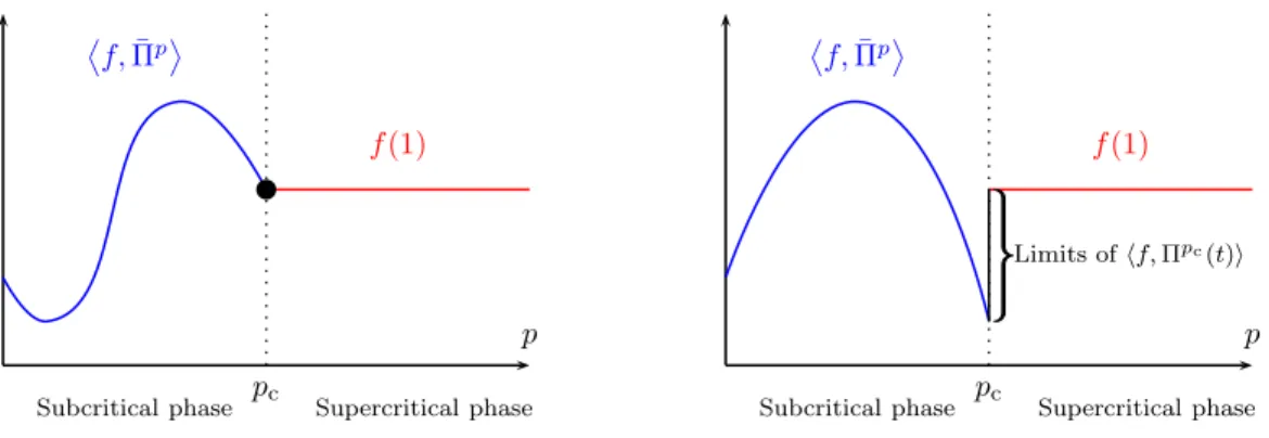Figure 2. A schematic representation of the long time behaviour of hf, Π p (t)i according to Proposition 3.4