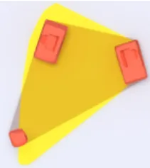 Fig. 3. Orthographic view of effector positions in contact at different heights (in red: 2 feet and one hand)