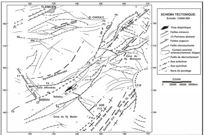 Figure 3. Schéma tectonique du bassin de la Tafna (Auclair et Biehler, 1967 in Gherissi, 2012)