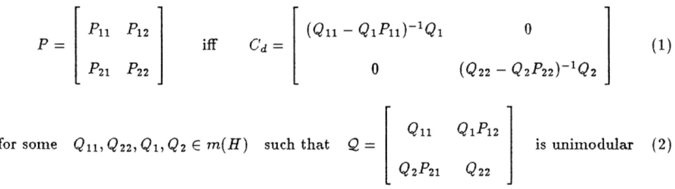 Figure  1 illustrates  the  two  channel  decentralized  control  problem.  From  [1]  the  parameterization of all  stabilizing  decentralized  compensators  for  the  two  channel  case  with  stable  plant  takes  the following  form