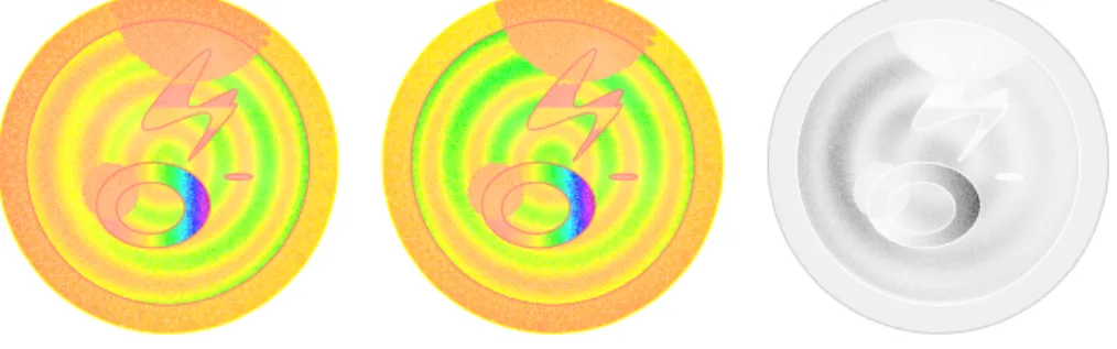 Figure 3: Perturbed reconstruction test. From left to right, the measured data for g x and g y , and the reconstructed conductivity after five iterations