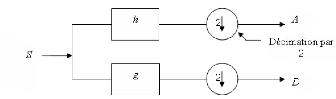 Figure 5.3 Décomposition en bancs de filtres d’un seul niveau. 
