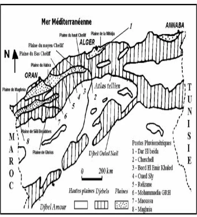 Figure .6 .Grands ensembles du relief de l’Algérie du Nord des plaines [26].