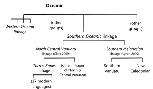 Figure 4 – Proto Oceanic has split into various dialect networks, which  have given rise to loosely-bound linkages of various sizes 