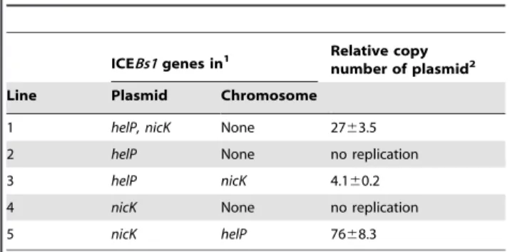 Table 1. NicK and HelP are the only ICE–encoded factors required for autonomous replication.