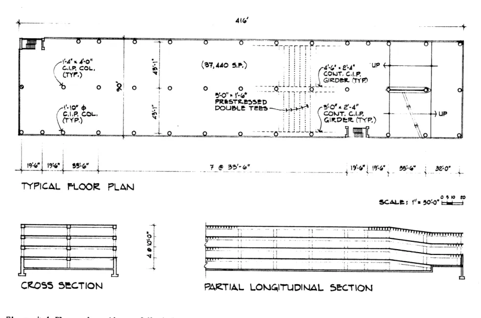 Figure  4.1  Plan  and  sections  of  West  Garage,  showing  existing  conditions.