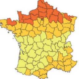 Figure 4 : Répartition de la MC en France entre 2000-2002  (d’après Nerich APT 2011)  