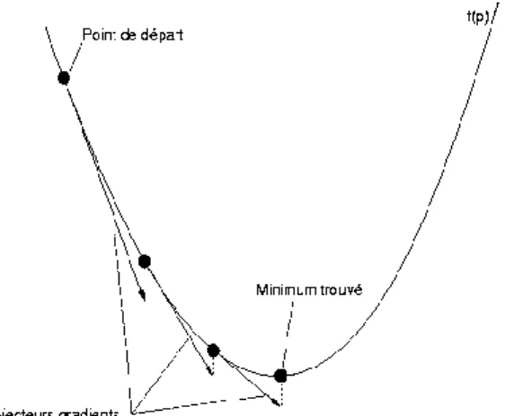 Figure 2.16. Illustration du principe de la descente de gradient, dans le cas d'une fonction à  une variable 