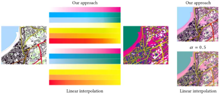Fig. 16. Interpolation of colors between topographic and Pop art palettes.