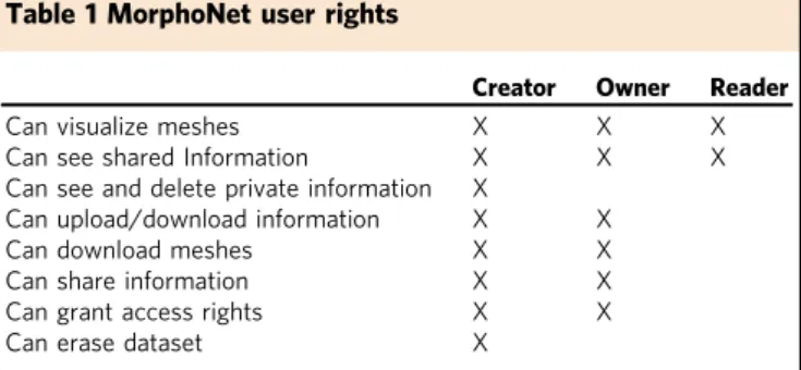 Table 1 MorphoNet user rights