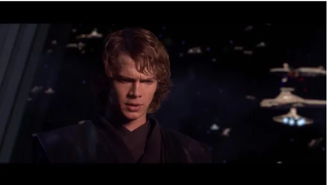 Figure 5: Anakin looking conflicted and lost as he hesitates to execute Count Dooku,  while he knows he should not