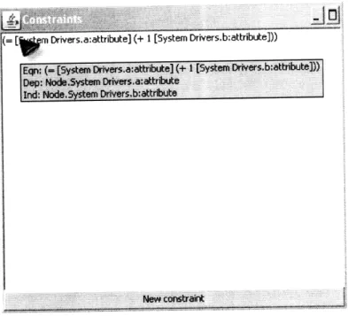 Figure  4-1:  The  constraint  list  user  interface.  The  tooltip  provides  supplemental information  including  the names  of the  dependent  and independent  attributes.