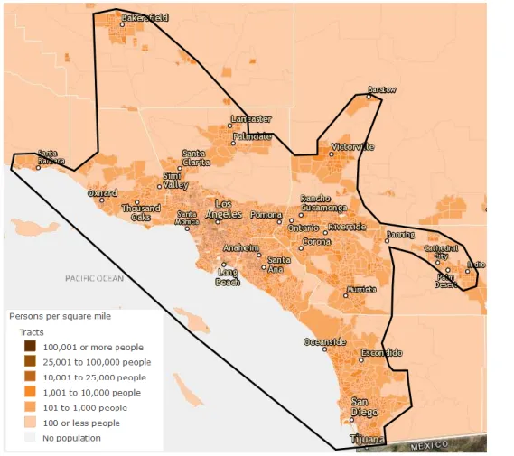 Figure 4. System boundary delineating anticipated ODM Aviation network geographic boundaries in  Southern California