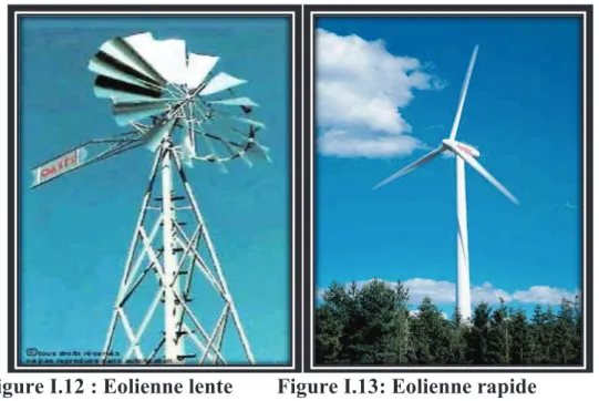 Figure I.12 : Eolienne lente  Figure I.13: Eolienne rapide 