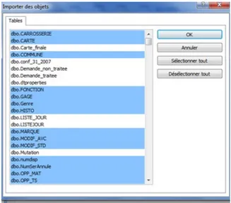 Figure 3.5  Migration de la BDD SQL Server vers MS Access étape 05 selection des tables contenants des données