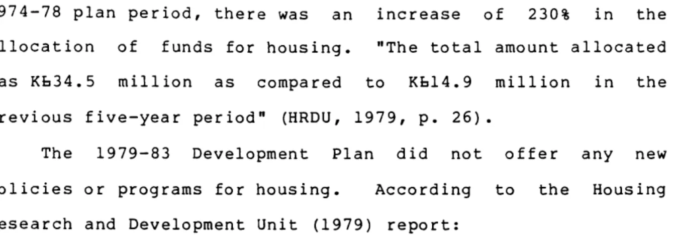 Table  3.1  is  a  breakdown  of  funds  allocated  to  housing  form 1964  to  1983  by  the  government  of  Kenya