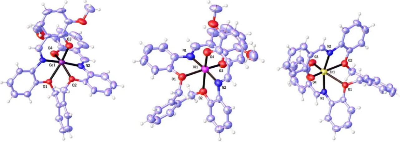Figure 11 : Complexes du Co, Ni et Zn respectivement  