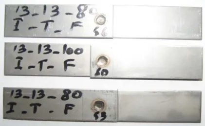 Figure 3.6 : Exemple des piéces assemblées par point des eprouvettes en 304L                     pour une intensité de 13 Ka et un effort de  7 et 8 bar  