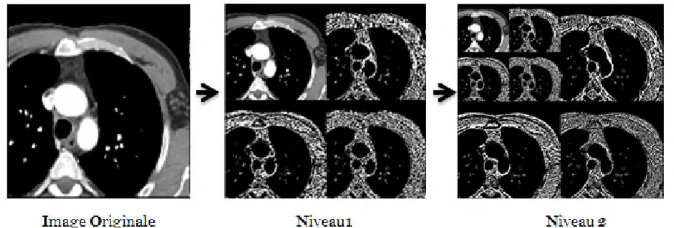 Figure II.7: Exemple d’une décomposition en ondelettes a 2 niveaux de résolution.