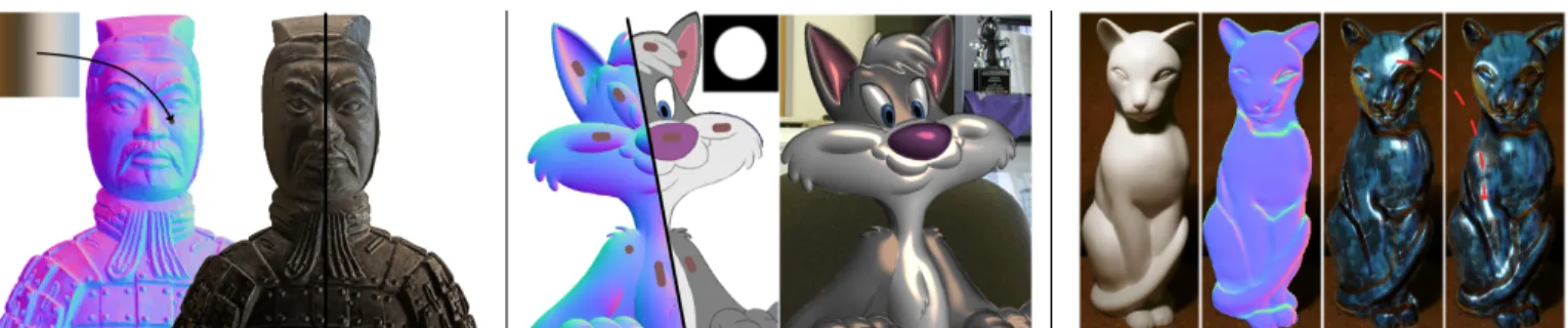 Figure 10: Image-based shading. Image-based shading. Image-based shading. Left: Image tool applied to a captured normal map (RGBN image [Toler-Franklin et al