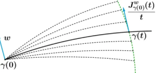Figure 1 . The solid line is the geodesic. The green dotted line is formed by the perturbed geodesics at time t.