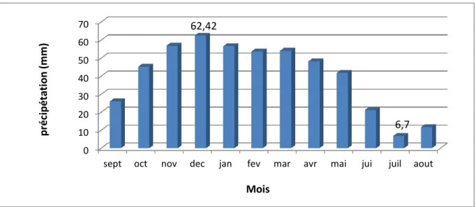 Figure 8: Evolution des précipitations moyennes mensuelles de la station d’Ain Makhlouf    (1985-2020).