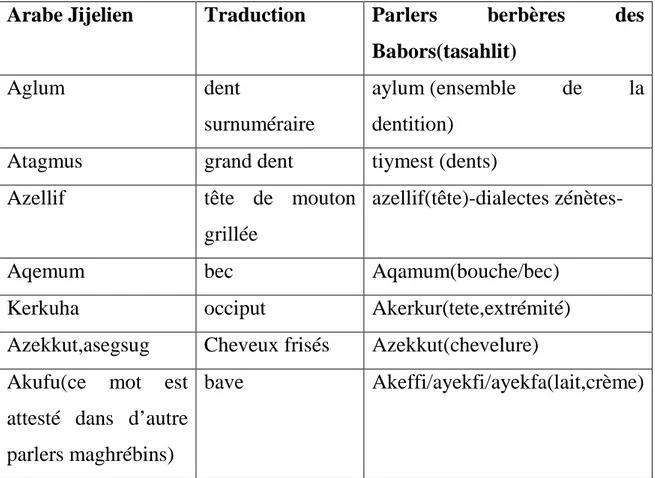 Tableau 2 : « quelques emprunts à la langue d'origine le  Berbère ». 