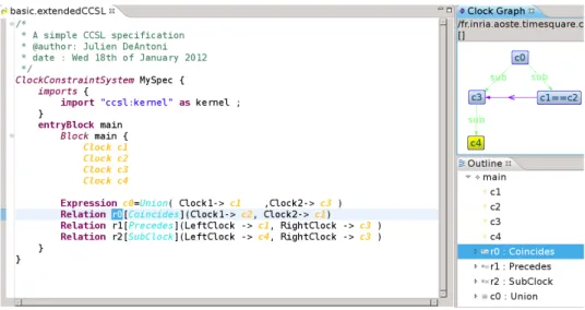 Figure 2.6: A simple CCSL specification and the associated clock graph (taken from [51])