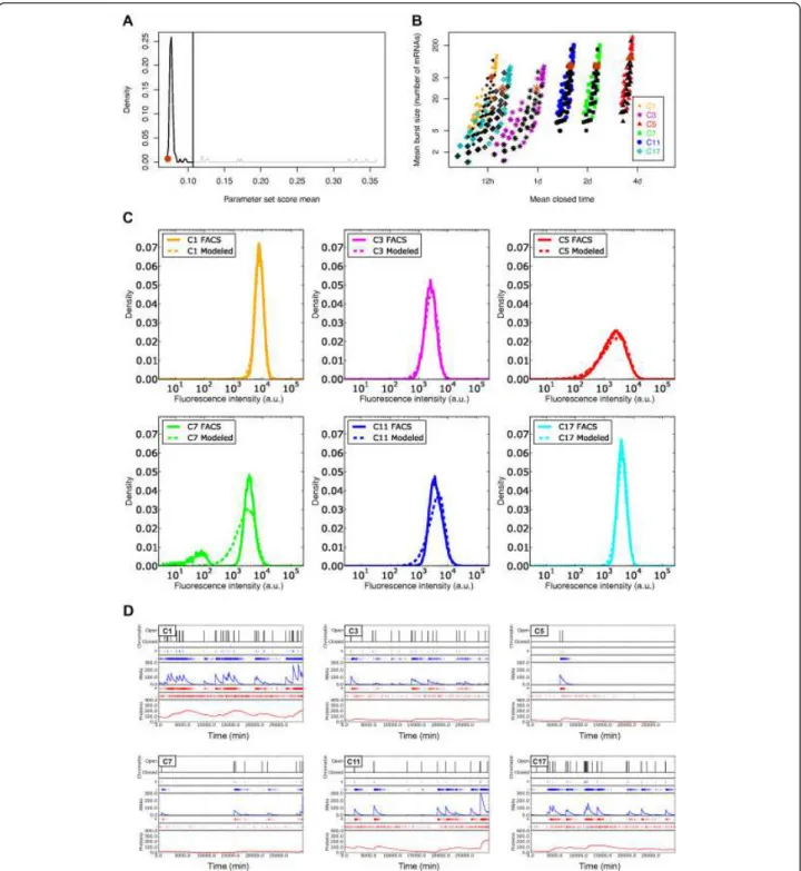 Figure 4 Exploration of model parameters based on a comparison of fluorescence distributions and stochastic simulation algorithm (SSA) simulations