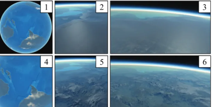 Figure 1: Our method creates planets (1) with continents, peninsu- peninsu-las, island arcs, oceanic ridges and trenches (4) by computing the plate tectonics