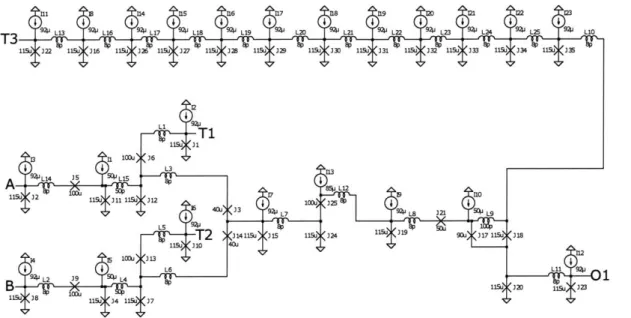 Figure  2-2:  Example  SFQ  logic  based  NAND  gate  implementation.  High  device count  is  mainly  due  to  the  transmission  line  (top branch)  working  as  delay  elements to  satisfy  pulse  timing  requirements.