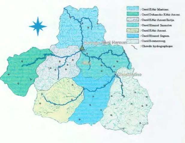 Figure 06  : localisation de barrage Beni Haroun (A.N.B. T , 2012)  1.2. L'hydrographie de la région  d'étu de: 