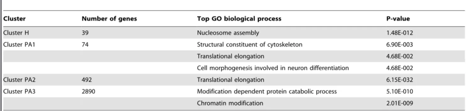 Table 1. Gene Ontology (GO) terms (at significant P-values), associated with the clusters represented in Figure 2.