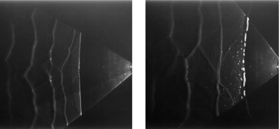 Figure 7 – Image de crˆete de vagues et de la rive pour un vent de 5m/s (` a gauche) et 8m/s (` a doite).