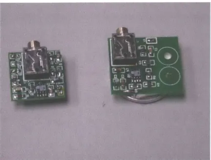 Figure  3-3:  Comparison  of size  between  redesigned  (left)  and  previous  pre-amplifier board  (right).
