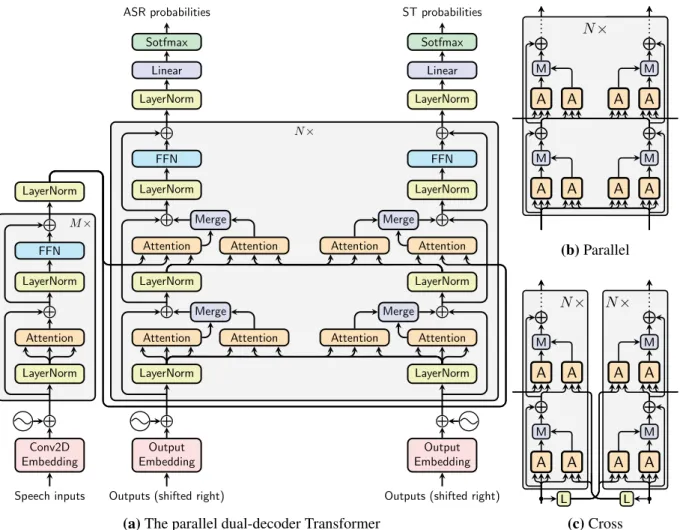 Figure 1: The dual-decoder Transformers. Figure (a) shows the detailed architecture of the parallel dual-decoder Transformer, and Figure (b) shows its simplified view